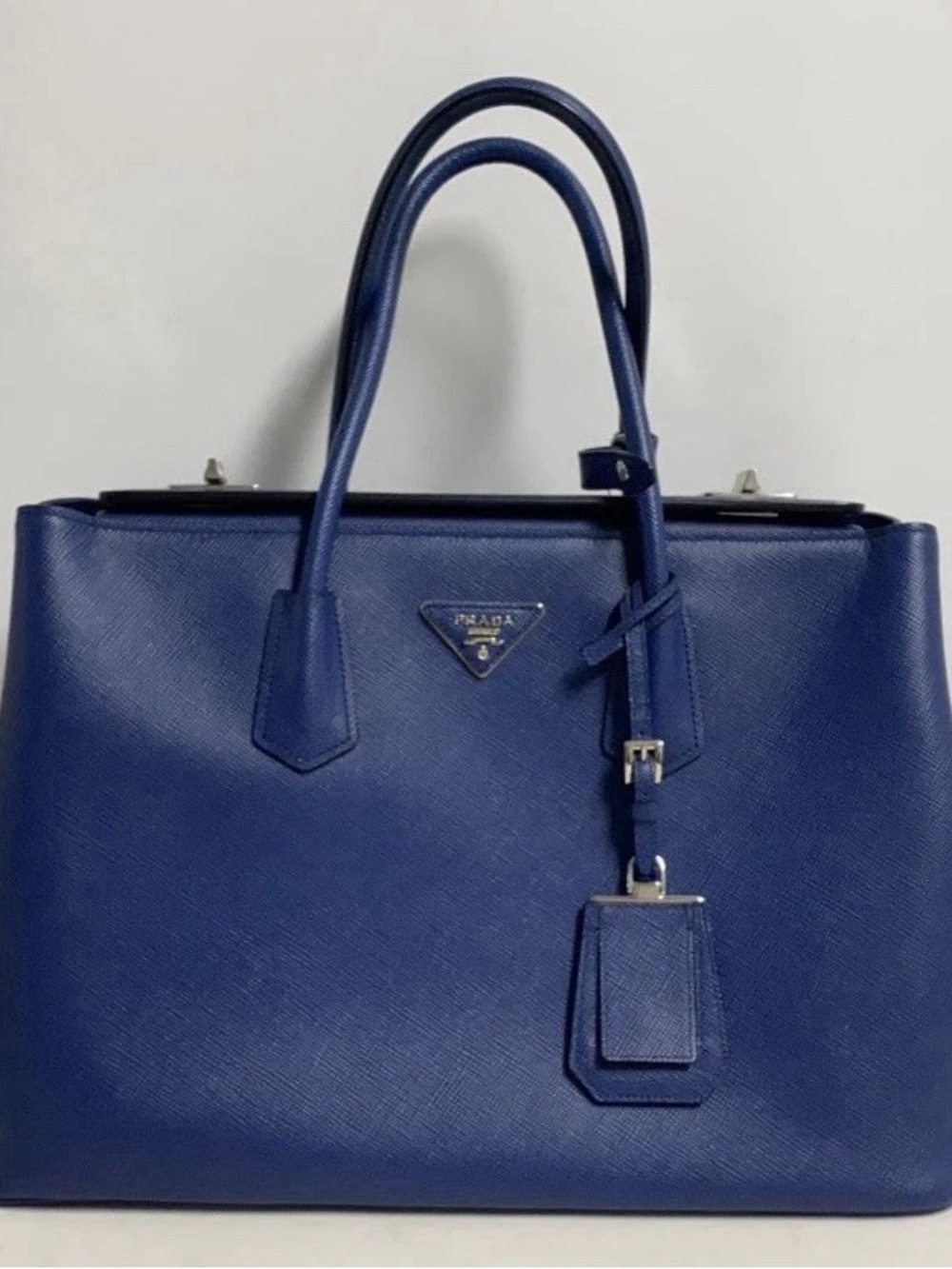 Authentic Prada Saffiano Cuir Turnkey Double Tote Bluette Leather Bag w/ COA - Picture 1 of 16